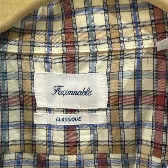 Faconnable Men's Casual Plaid Shirt - Red and White - Picture 2 of 6
